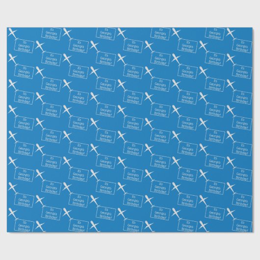 水色飛んでいる上の飛行機カスタム誕生日国旗 ラッピングペーパー (フラット)