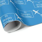 水色飛んでいる上の飛行機カスタム誕生日国旗 ラッピングペーパー (ロールコーナー)