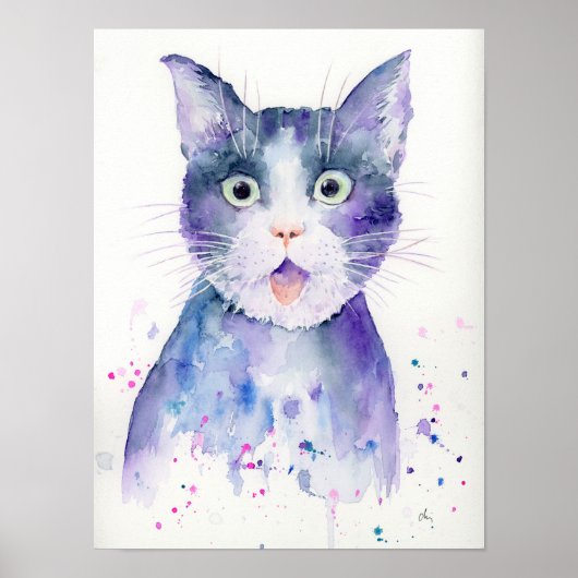 水色驚き猫ポートレートポスター ポスター (正面)