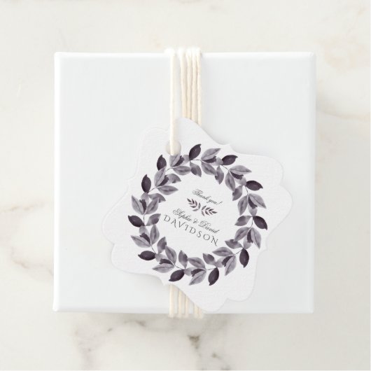 水色魅力的インクの葉のリース結婚の フェイバータグ (インサイチュ)