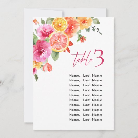 水色鮮やかかんきつ花席表カード 招待状 (正面)
