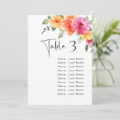 水色鮮やかなピンク色の花テーブル番号カード 招待状 (スタンド正面)