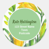 水色鮮やかな黄色の日のユリの円のアドレス ラウンドシール (正面)