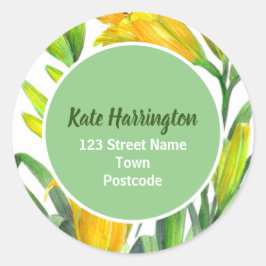 水色鮮やかな黄色の日のユリの円のアドレス ラウンドシール