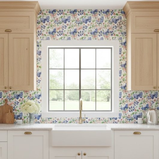 水色鮮やかピンクブルーフローラ蝶 タイル