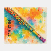 水色鮮やかフルートカスタム フリースブランケット (正面(横))