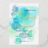 水色 – 水色 – 実在金ゴールド 箔招待状 (正面)