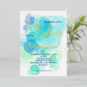 水色 – 水色 – 実在金ゴールド 箔招待状 (立ち正面)