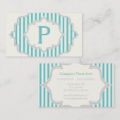 水色、白いを持つフレームのモノグラムストライプ 名刺 (正面/裏面)