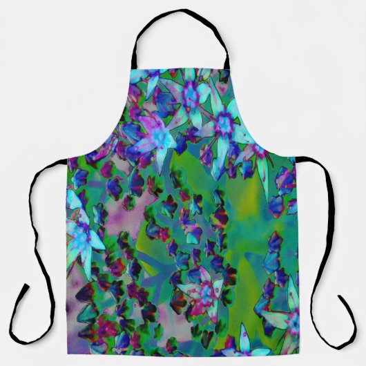 水色、紫、青の多肉性のセダムの花 エプロン (正面)