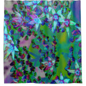 水色、紫、青の多肉性のセダムの花 シャワーカーテン (正面)