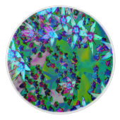 水色、紫、青の多肉性のセダムの花 セラミックノブ (正面)