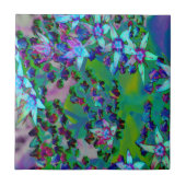 水色、紫、青の多肉性のセダムの花 タイル (正面)