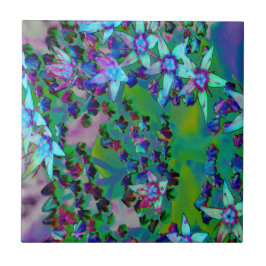 水色、紫、青の多肉性のセダムの花 タイル