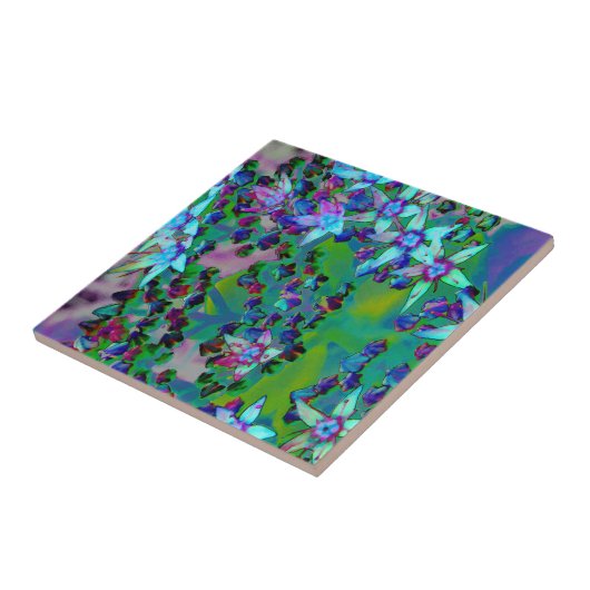 水色、紫、青の多肉性のセダムの花 タイル (側面)