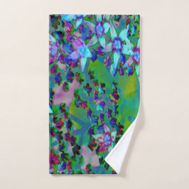 水色、紫、青の多肉性のセダムの花 ハンドタオル