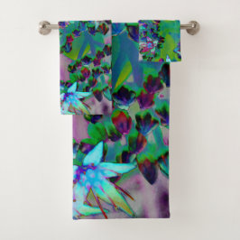 水色、紫、青の多肉性のセダムの花 バスタオルセット