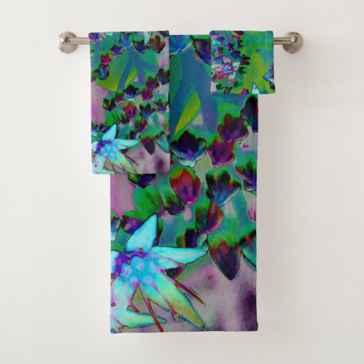 水色、紫、青の多肉性のセダムの花 バスタオルセット (インサイチュ)