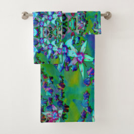水色、紫、青の多肉性のセダムの花 バスタオルセット