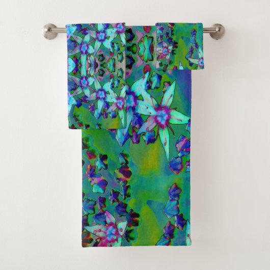 水色、紫、青の多肉性のセダムの花 バスタオルセット (インサイチュ)