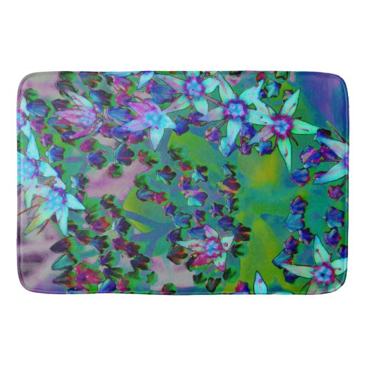 水色、紫、青の多肉性のセダムの花 バスマット (正面)