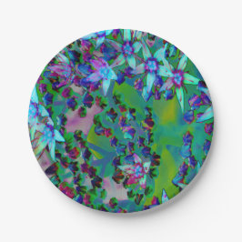 水色、紫、青の多肉性のセダムの花 ペーパープレート