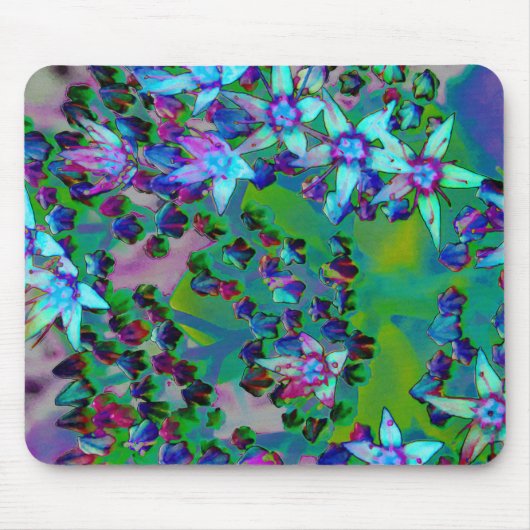 水色、紫、青の多肉性のセダムの花 マウスパッド (正面)
