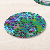 水色、紫、青の多肉性のセダムの花 ラウンドペーパーコースター (アングル)