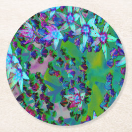 水色、紫、青の多肉性のセダムの花 ラウンドペーパーコースター