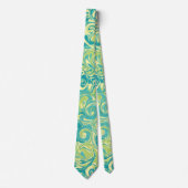水色、緑、黄色の大理石の渦巻きタイ ネクタイ (正面)