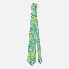 水色、緑、黄色の大理石の渦巻きタイ ネクタイ