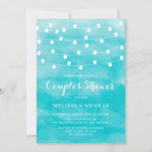 水色(青) | String Lightsカップルのシャワー 招待状 (正面)