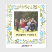 水色、黄色および緑のフローラフレーム(写真あり) シール (シート)