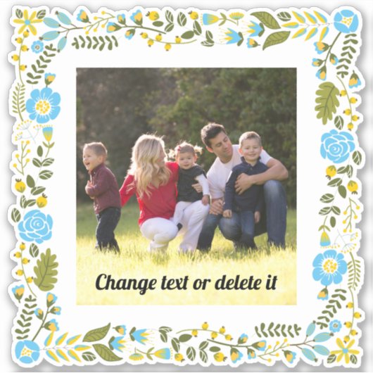 水色、黄色および緑のフローラフレーム(写真あり) シール (正面)