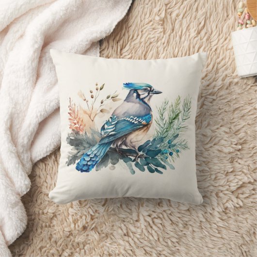 水色Blue Jay Bird クッション (ブランケット)