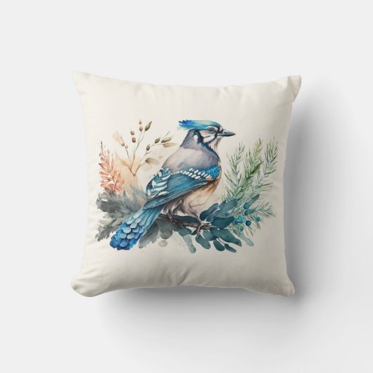 水色Blue Jay Bird クッション (正面)