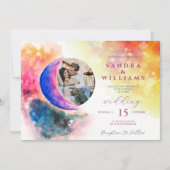 水色Over Moon Coule Photo グラデーション 結婚's 招待状 (正面)