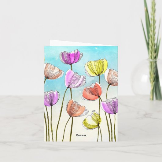 水芸術的色とインクのチューリップ母の日 カード (裏面)