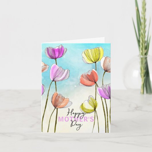水芸術的色とインクのチューリップ母の日 カード (正面)