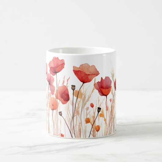 水芸術的色のケシを押し乾燥 コーヒーマグカップ (中央)