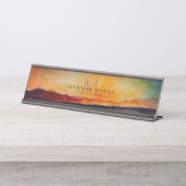 水芸術的色の山の風景モノグラムの デスクネームプレート (正面)