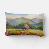 水芸術的色の山の風景ワイルドフラワー ランバークッション (裏面)