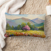 水芸術的色の山の風景ワイルドフラワー ランバークッション (ブランケット)