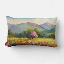 水芸術的色の山の風景ワイルドフラワー ランバークッション