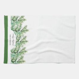 水芸術的色の緑の木パーソナライズされた キッチンタオル