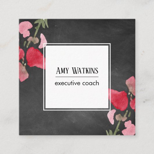 水芸術的色の花チョークボード背景 スクエア名刺 (正面)