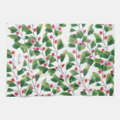 水芸術的色の赤と緑のベリーブランチ キッチンタオル (横)