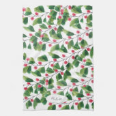 水芸術的色の赤と緑のベリーブランチ キッチンタオル (縦)