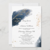 水芸術的色インクネイビーブルー金ゴールド結婚ズ 招待状 (正面)