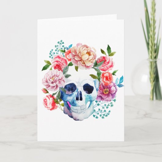 水芸術的色スカルと花 カード (正面)